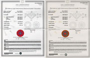 Comparison of AGS 000 DQD Platinum Reports, one is a Hearts and Arrows diamond and one is not